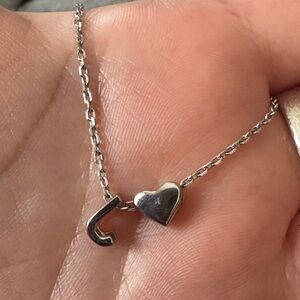 Sterling silver letter j and heart necklace